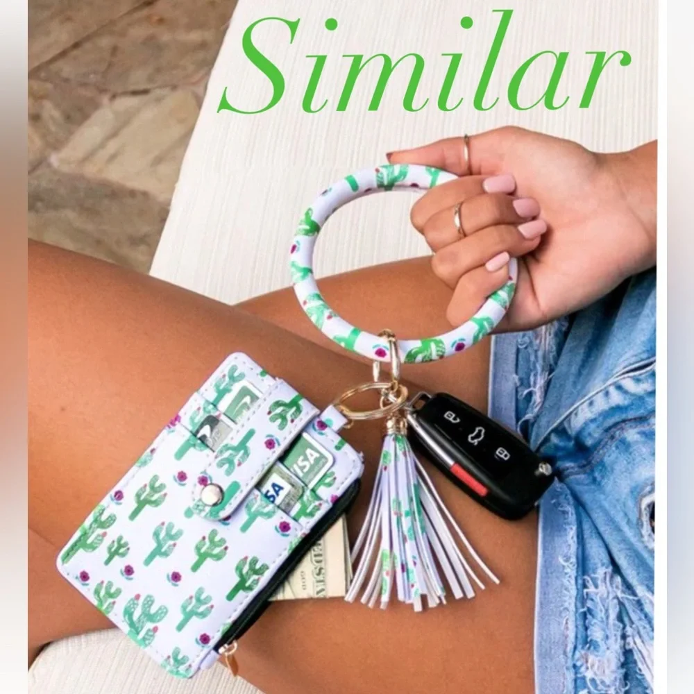 Cactus Print Key & Card Holder with Tassel